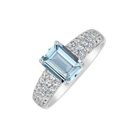 Prsten s diamanty a akvamarínem Diamond Whisper