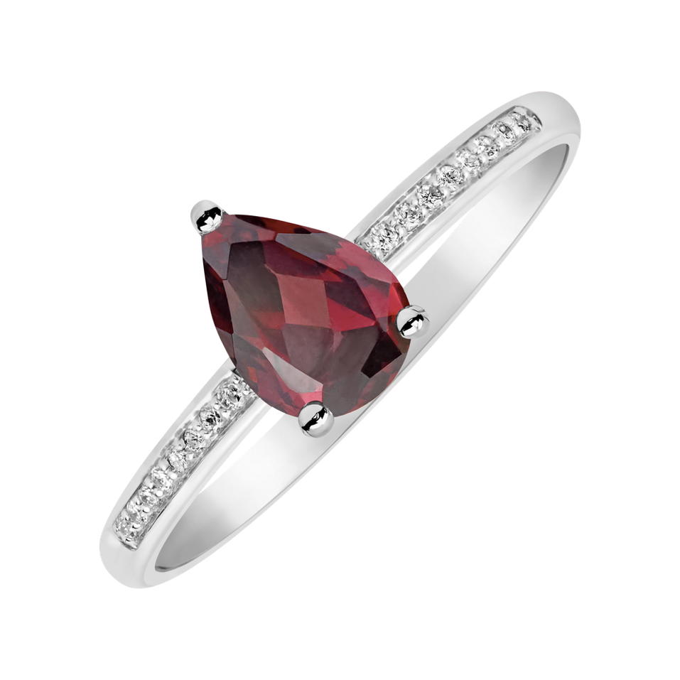 Prsten s diamanty a rhodolitem Teardrop