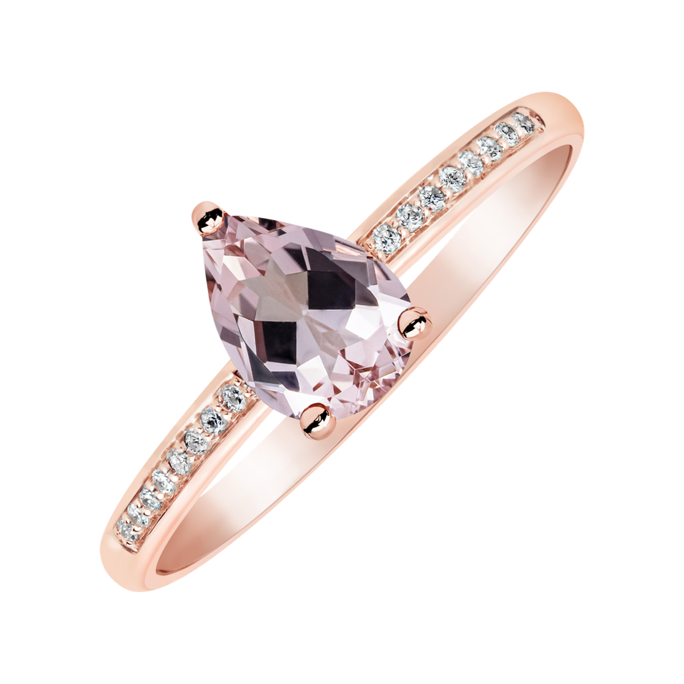 Prsten s diamanty a morganitem Teardrop