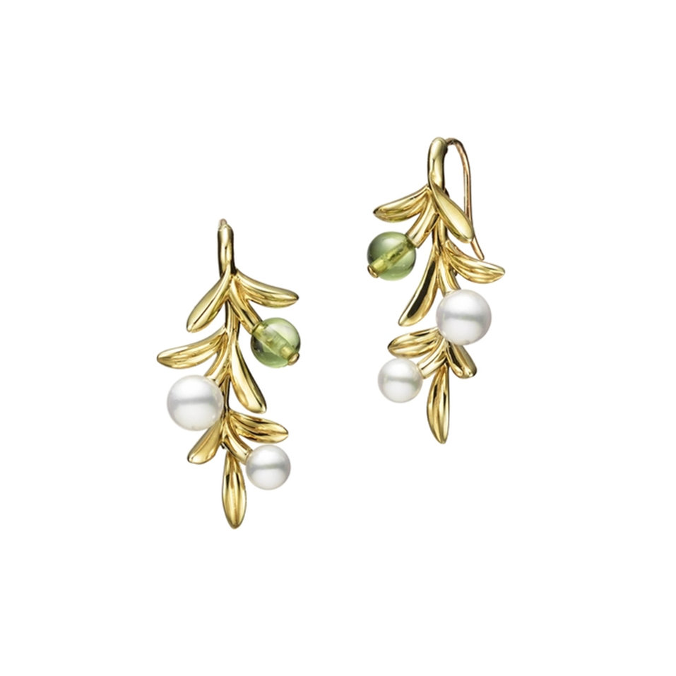 Náušnice s peridotem a perlami Olive Earrings