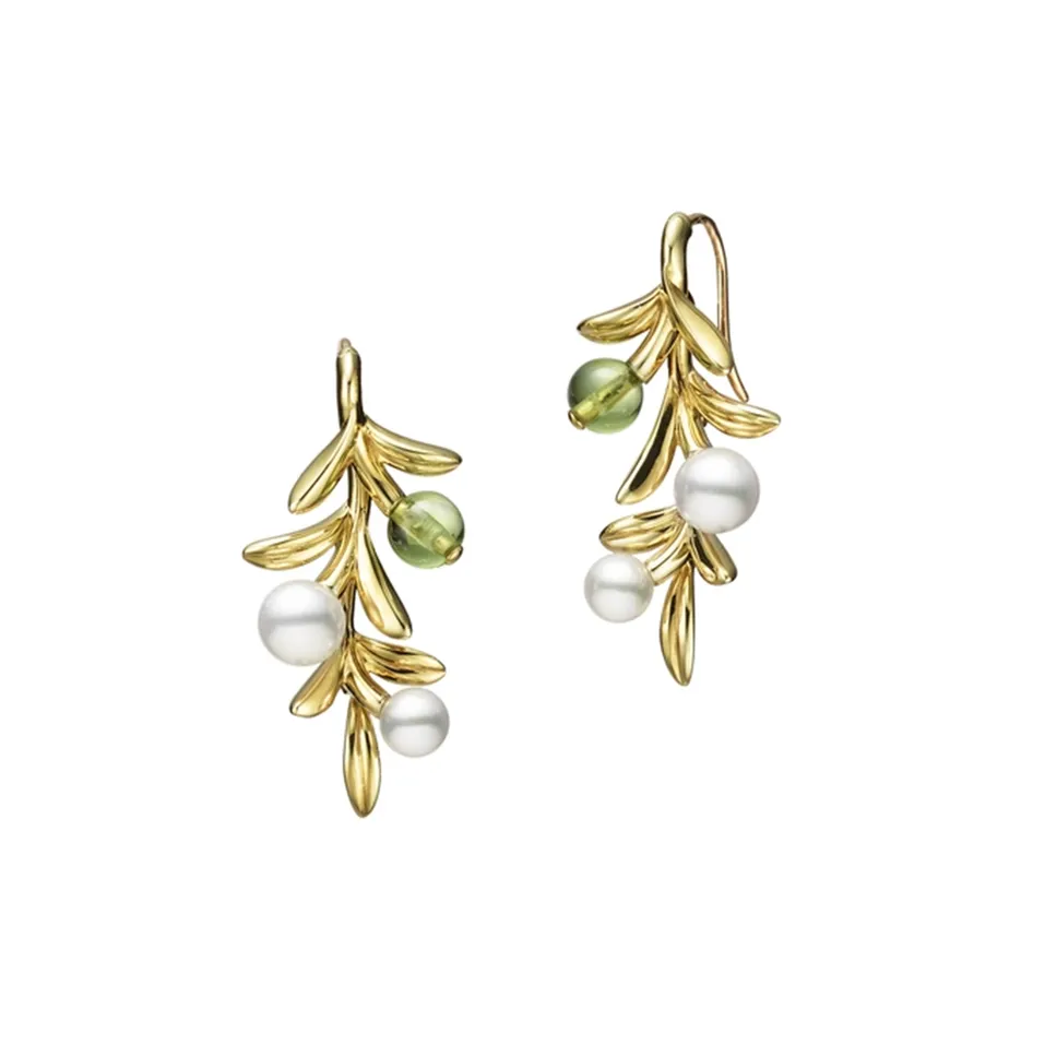 Náušnice s peridotem a perlami Olive Earrings
