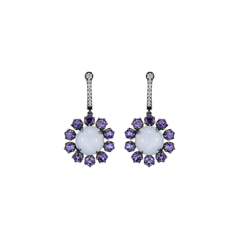 Náušnice s diamanty, měsíčním kamenem a ametystem Honey Dew