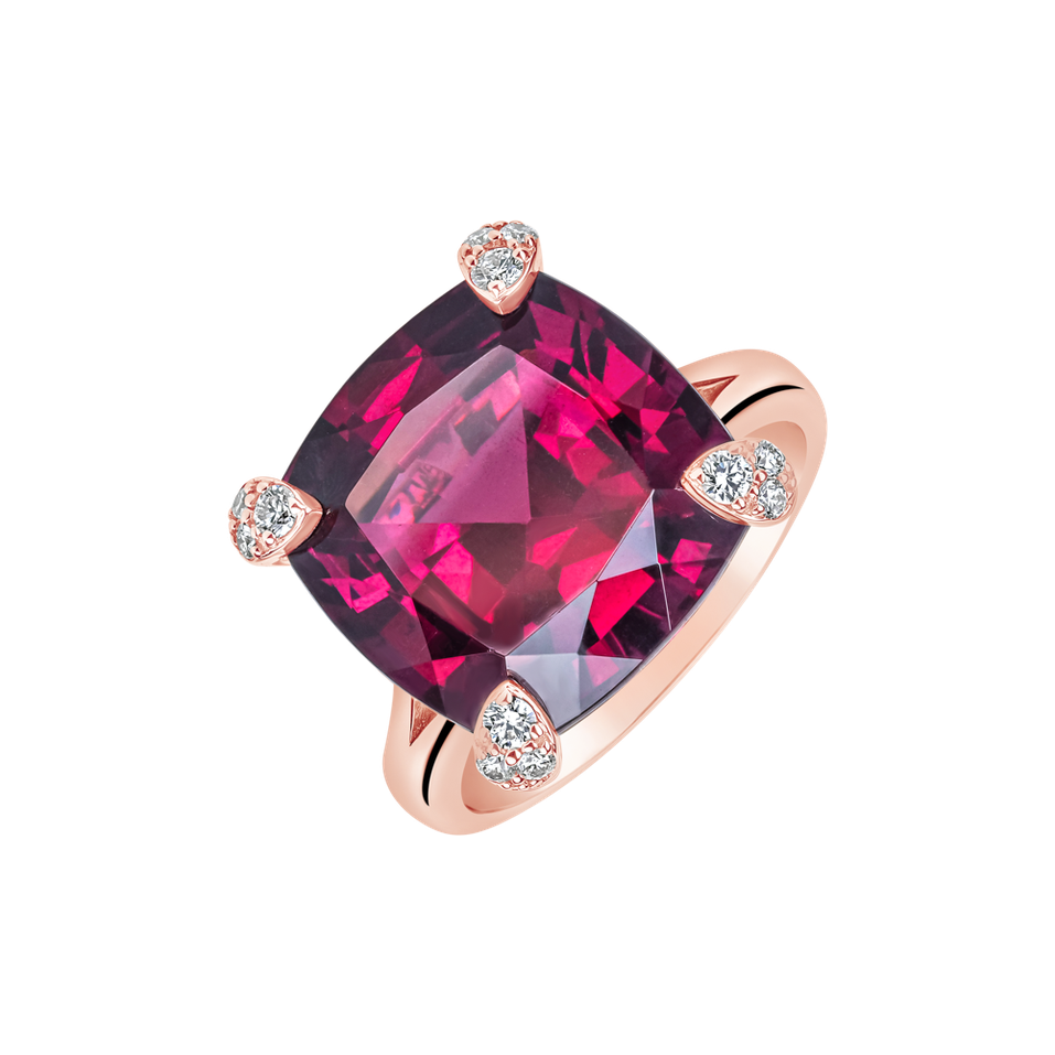 Prsten s diamanty a rhodolitem Scarlet Mirage