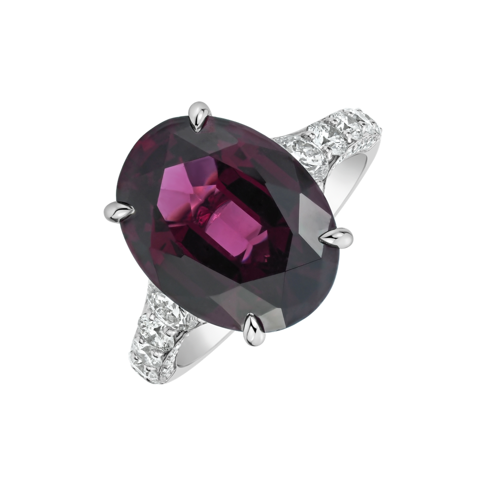 Prsten s diamanty a rhodolitem Mist of Rose