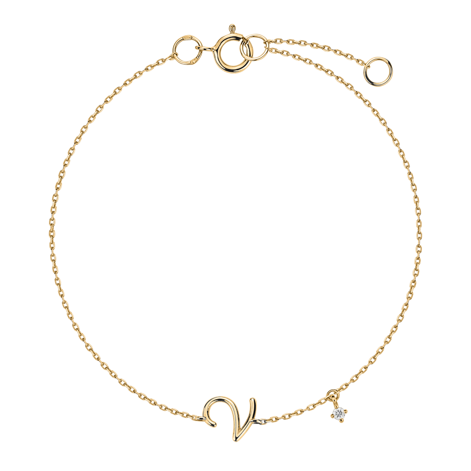 Náramek s diamantem Curly Letter V