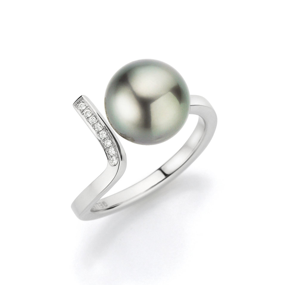 Platinový prsten s diamanty a perlou Salt´N Pepper