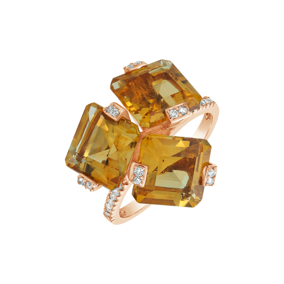 Prsten s diamanty a citrínem Fragments