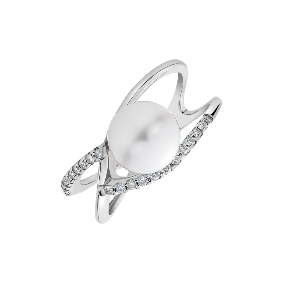 Prsten s diamanty a perlou Pearl Flame