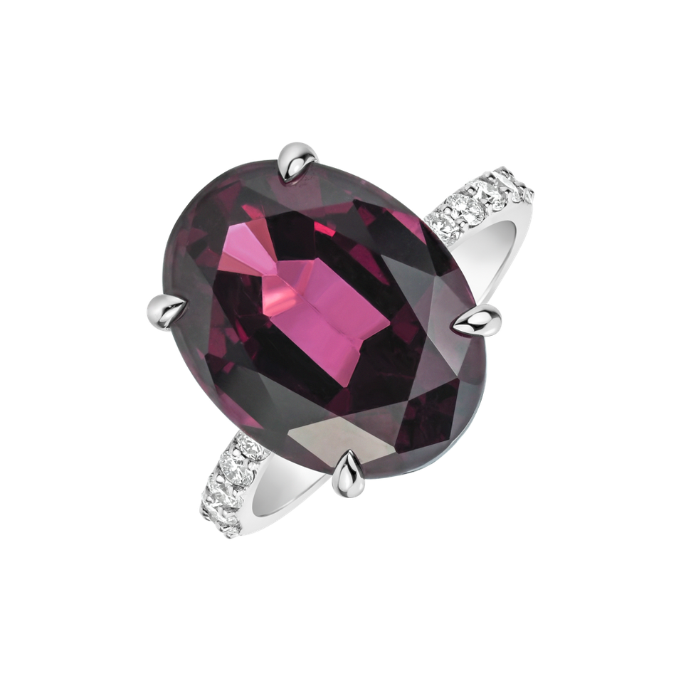 Prsten s diamanty a rhodolitem Burgundy Flame