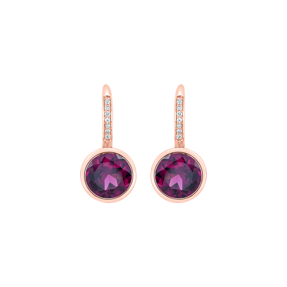 Náušnice s diamanty a rhodolitem Regal Elegance