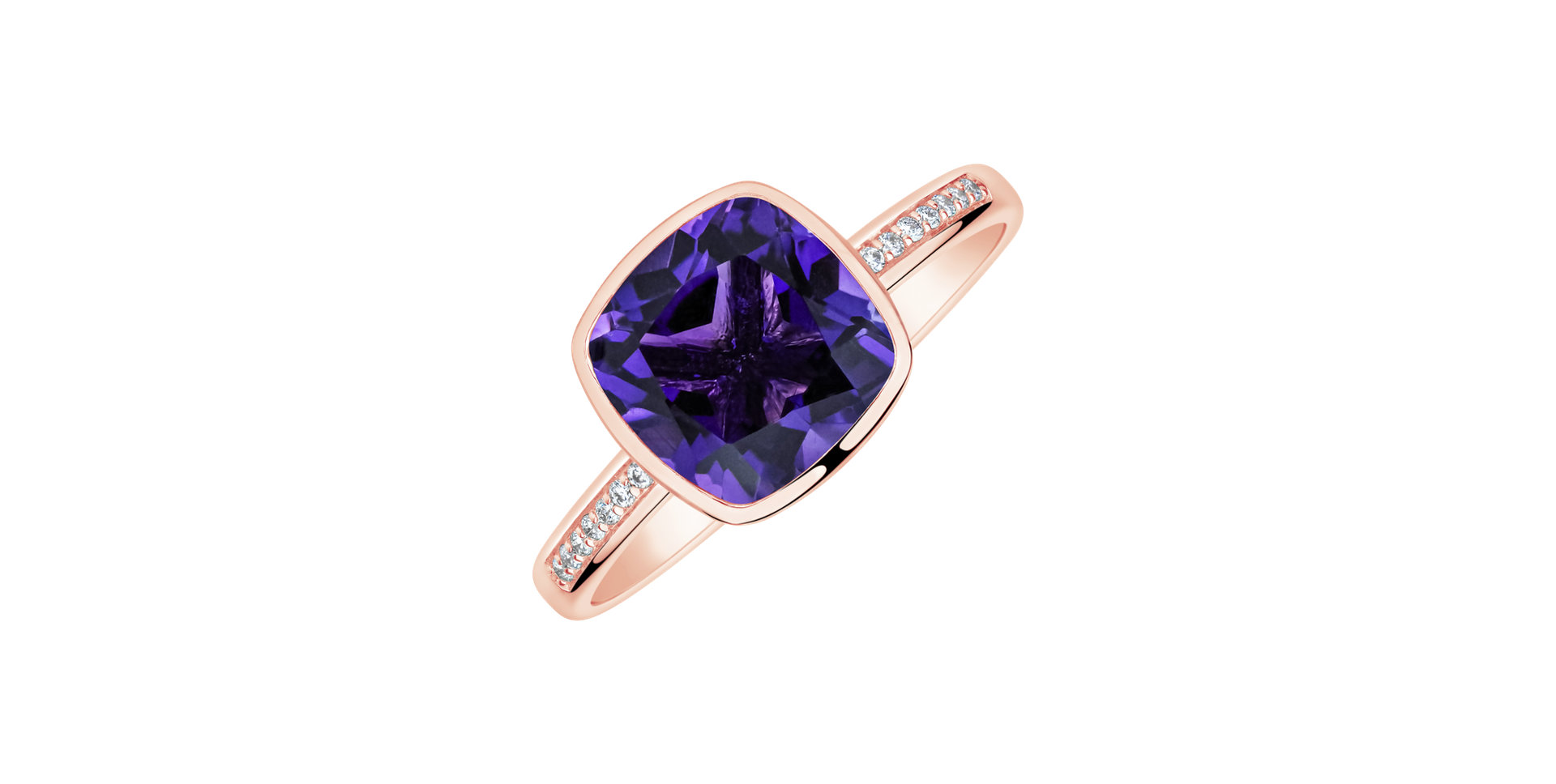 Prsten s diamanty a ametystem Carelia