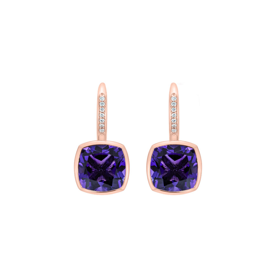 Náušnice s diamanty a ametystem Carelia