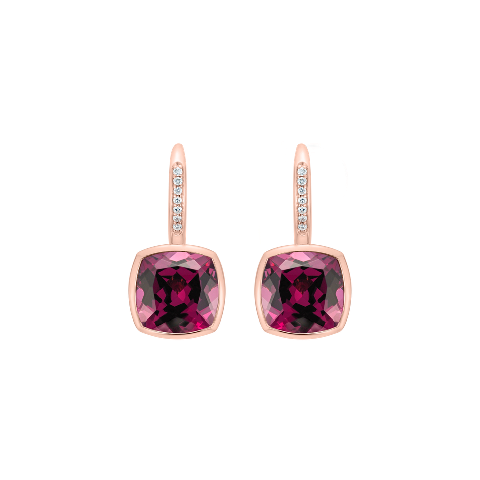 Náušnice s diamanty a rhodolitem Carelia