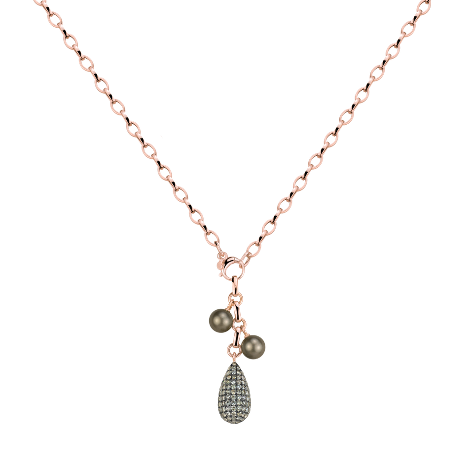 Náhrdelník s hnědými diamanty a perlou Magic Poetry