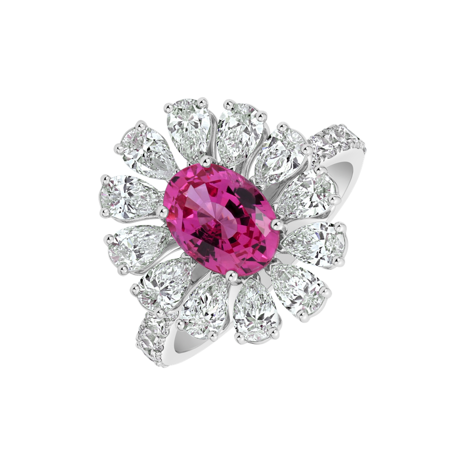 Prsten s diamanty a spinelem Petal of the Wind