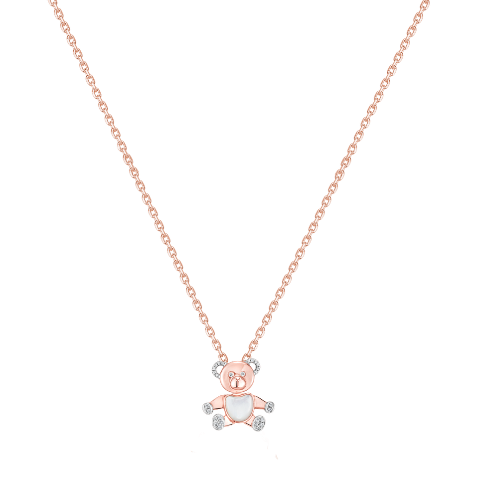 Náhrdelník s diamanty a perletí Pearl Bear