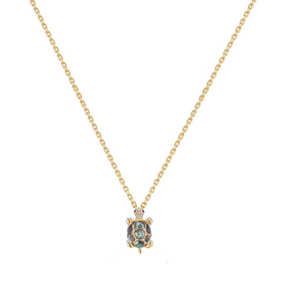 Náhrdelník s diamanty, perletí a rubíny Pearl Turtle
