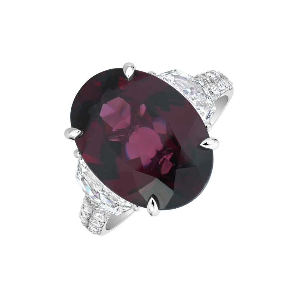 Prsten s diamanty a rhodolitem Silent Muse
