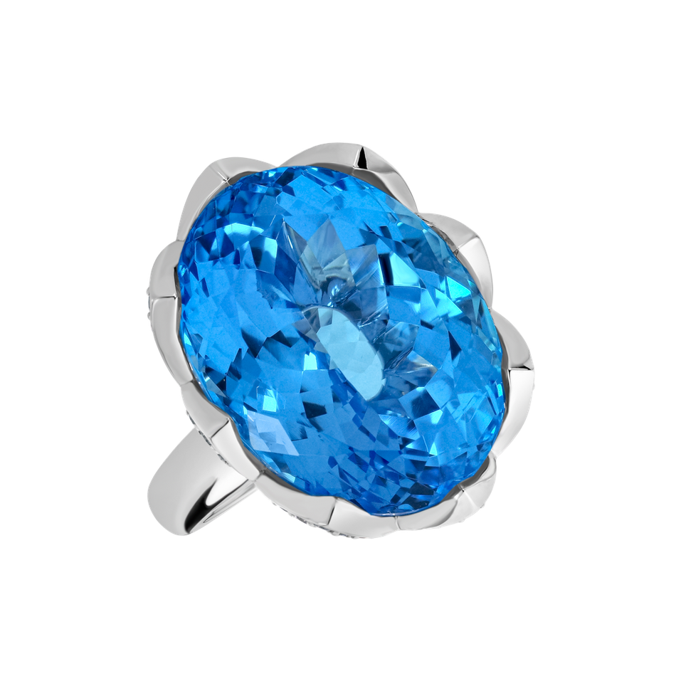 Prsten s diamanty a topazem Ice Blossom