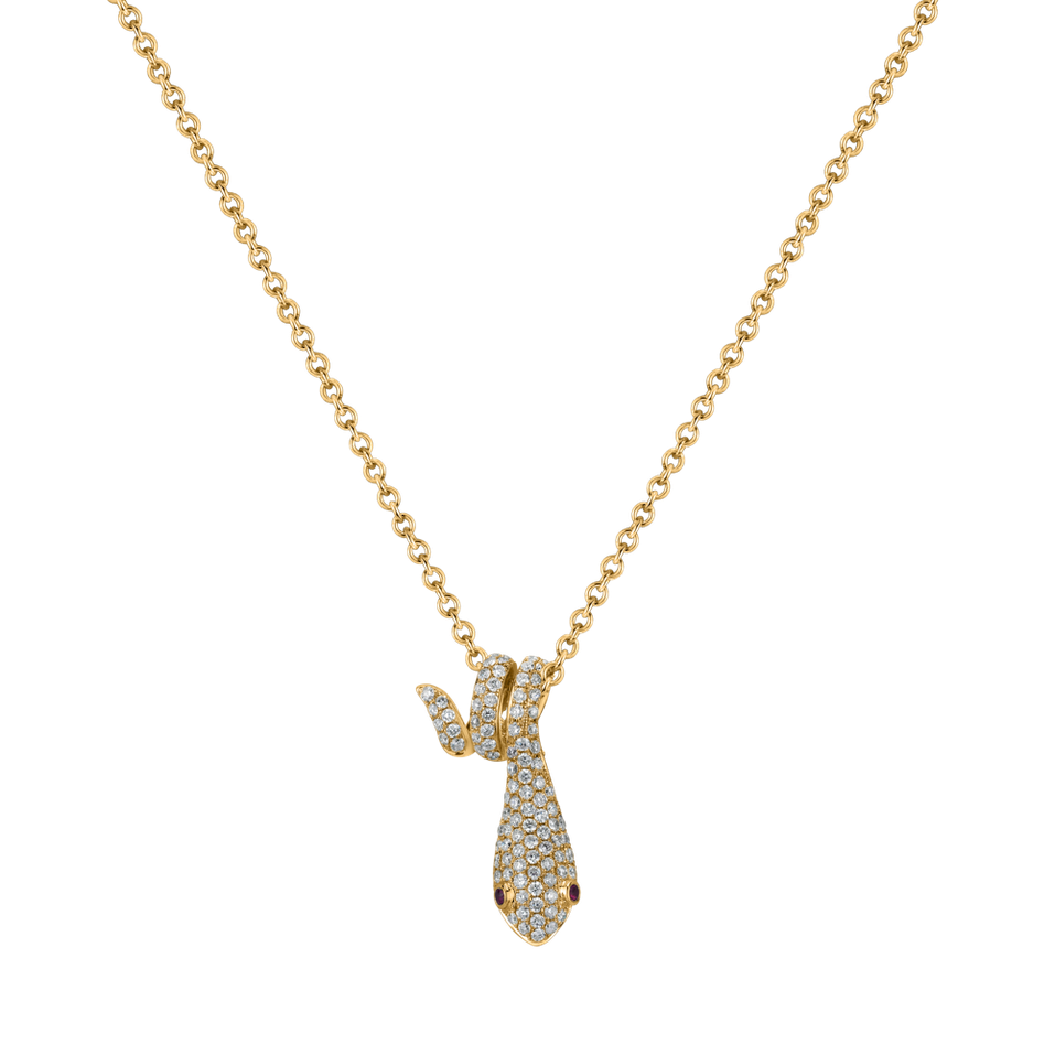Přívěs s řetízkem, diamanty a rubínem Snake Tie