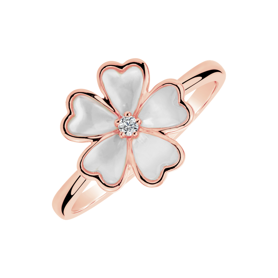 Prsten s diamantem a perletí Blossoming Meadow