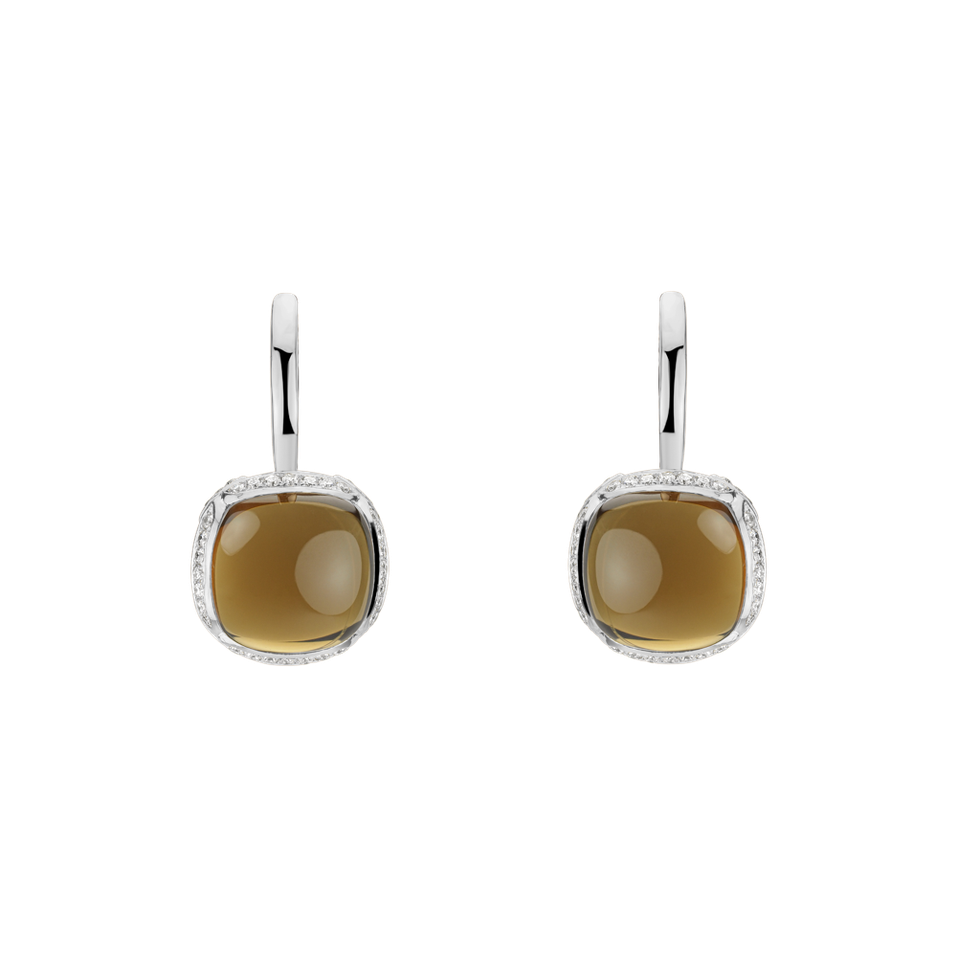 Náušnice s quartzem a diamanty Mystic Drop