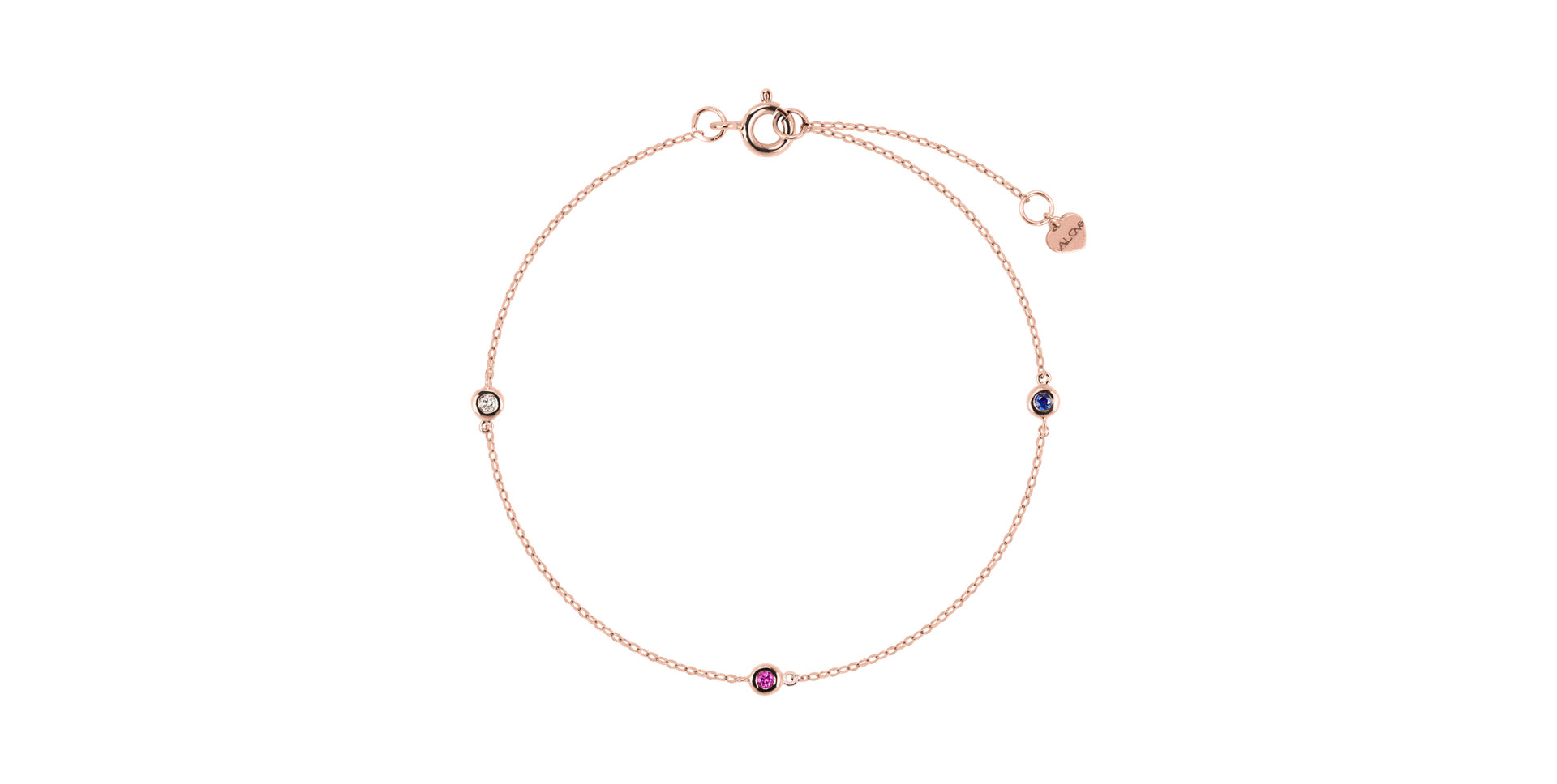 Náramek s diamantem, safírem a rubínem Dots