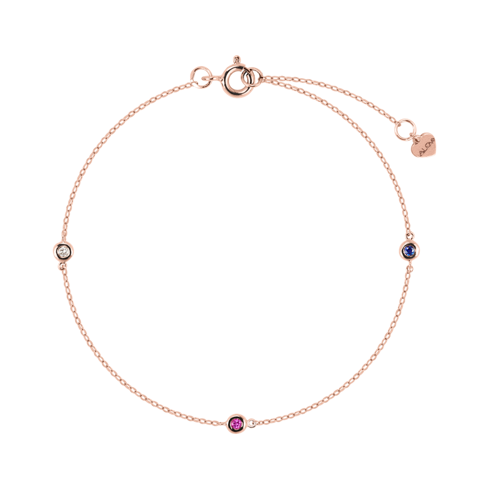 Náramek s diamantem, safírem a rubínem Dots