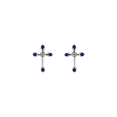 Náušnice s diamantem a safíry Passion Cross
