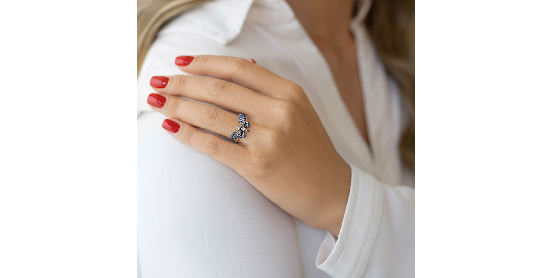 Prsten s diamanty a safíry Shiny Wings