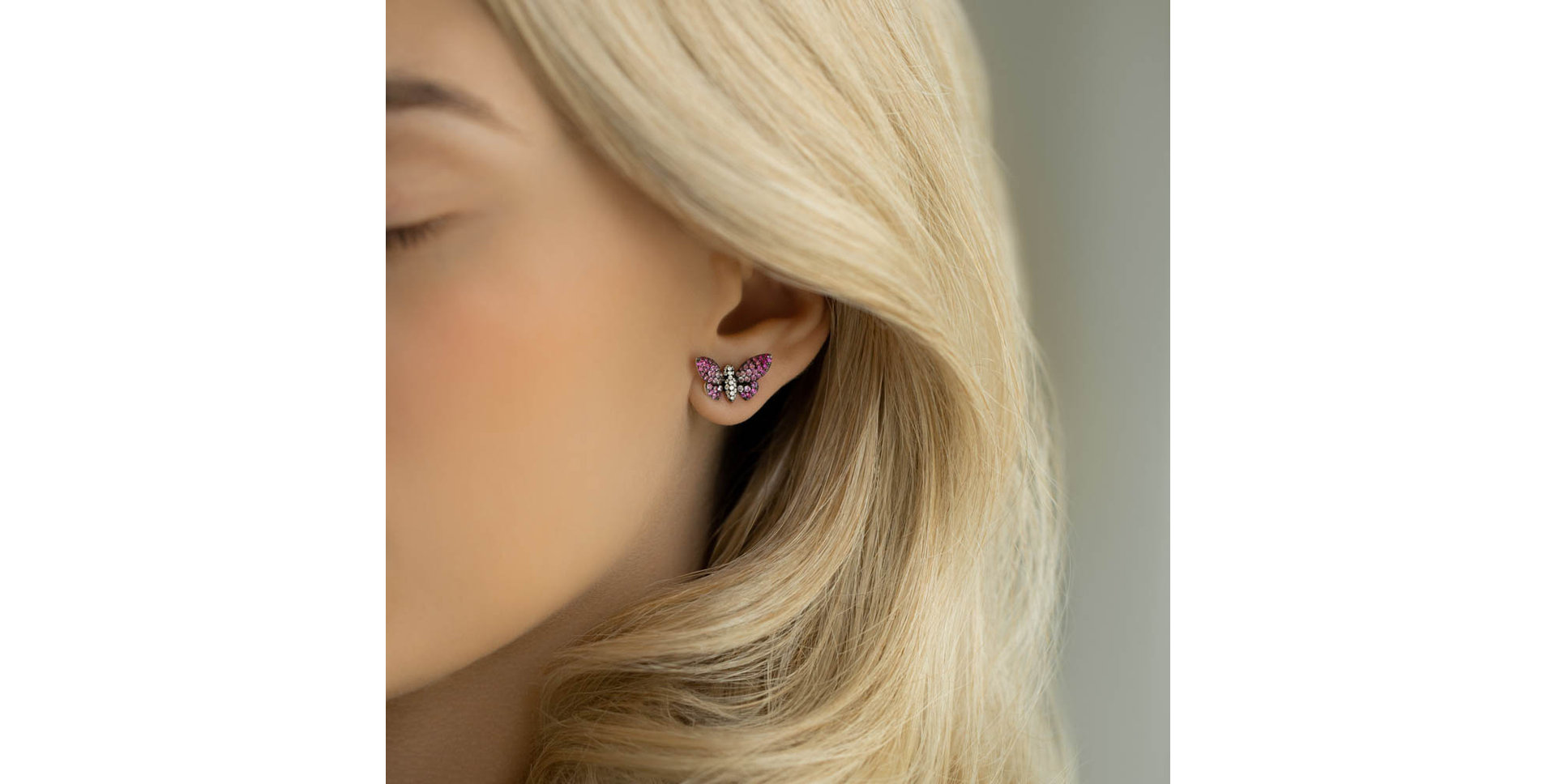 Náušnice s rubíny, safíry a diamanty Graceful Butterfly