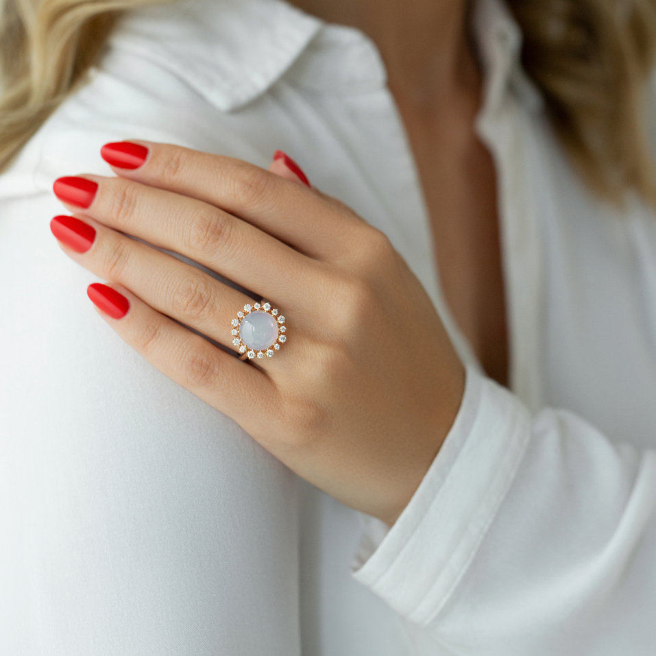 Prsten s diamanty a chalcedonem Divine Drop