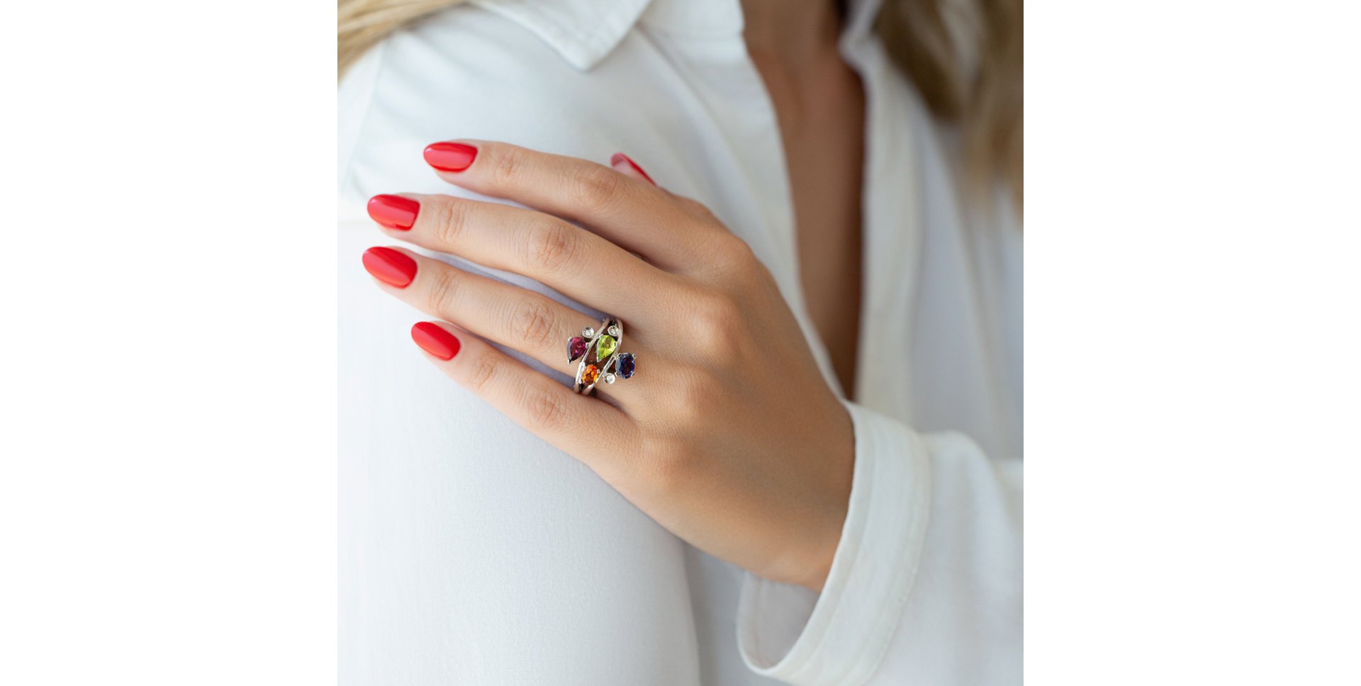 Prsten s diamanty a drahokamy Crown Beauty