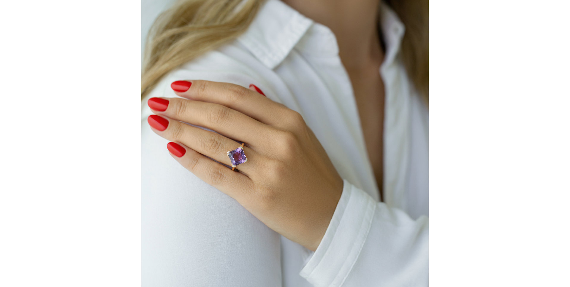 Prsten s diamanty a ametystem Space Stranger