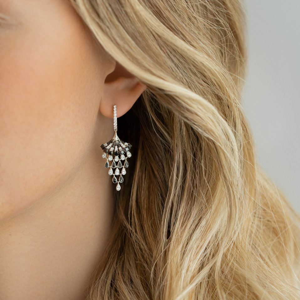 Náušnice s černými a bílými diamanty Royal Mesh