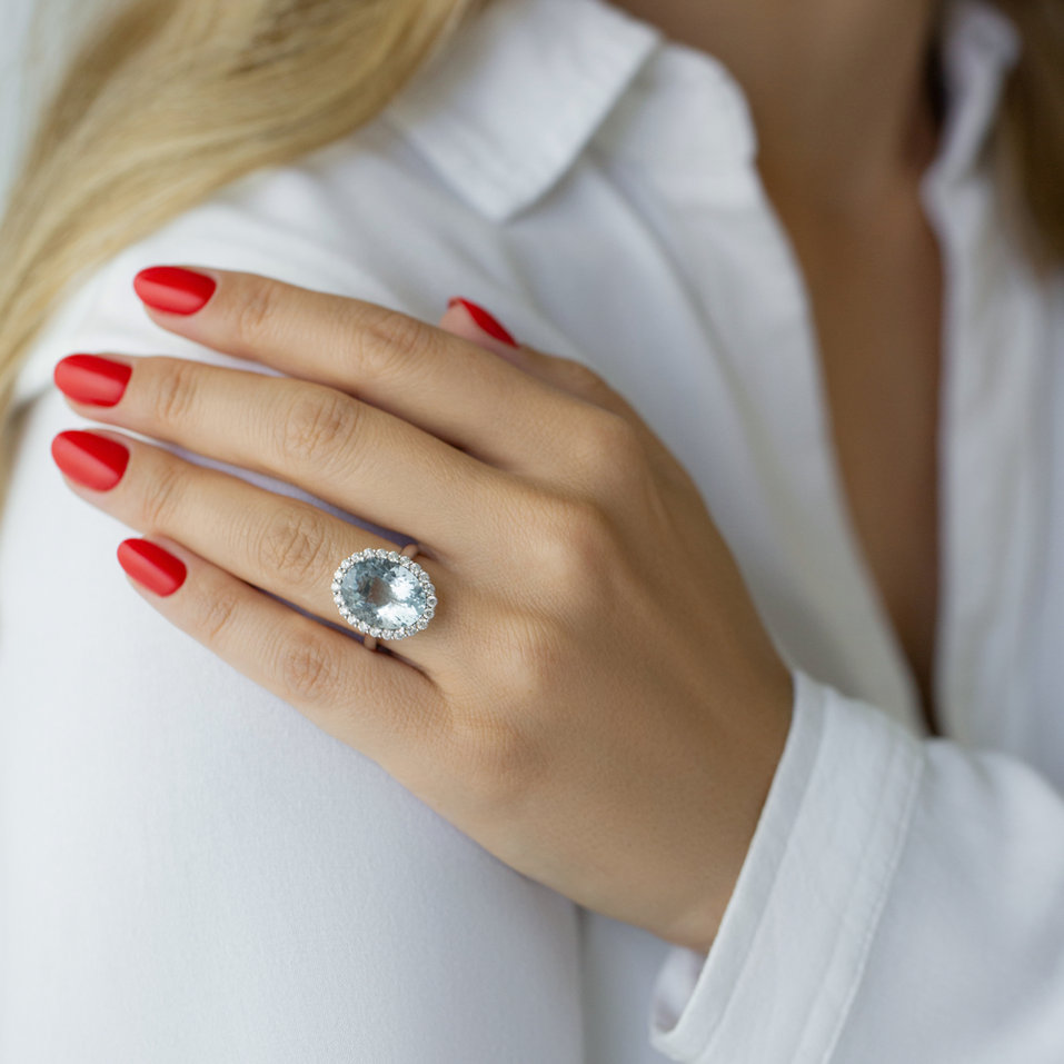 Prsten s akvamarínem a diamanty Fairy Sky