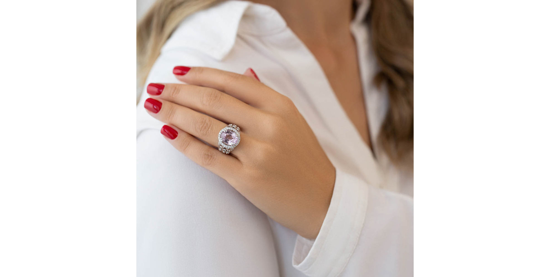 Prsten s kunzitem a diamanty Windy Storm