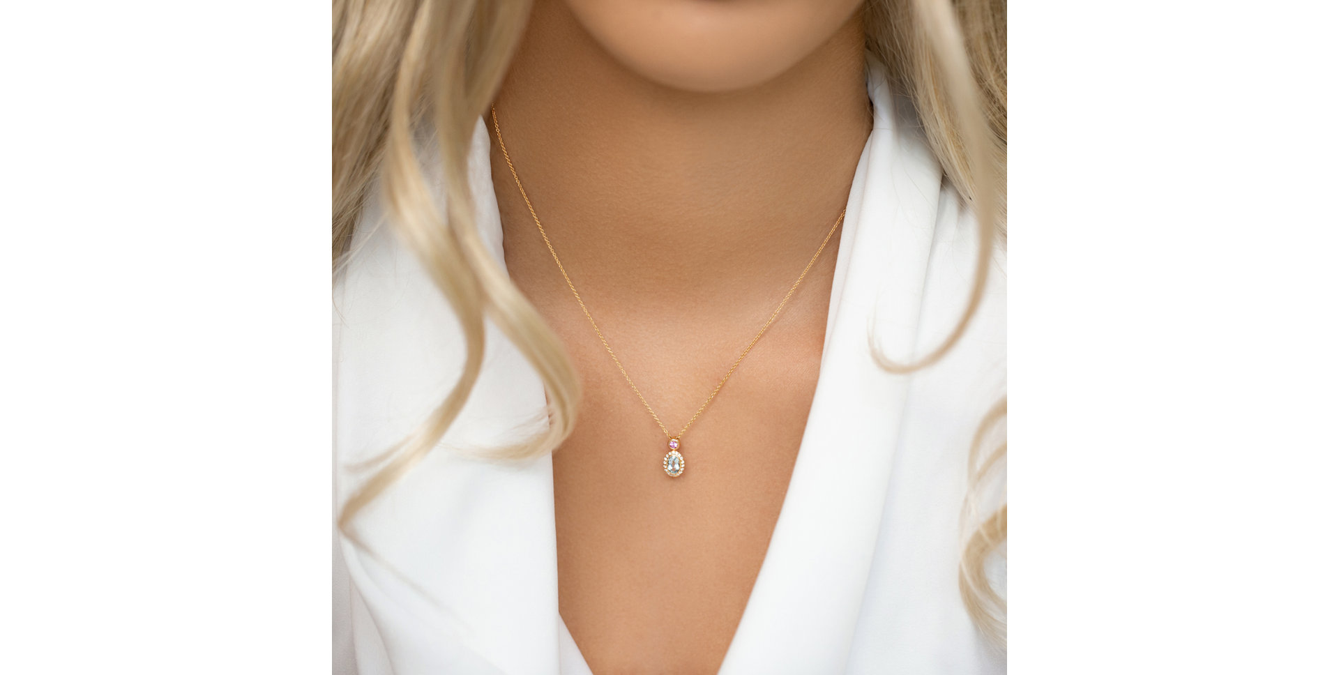 Náhrdelník s diamanty, akvamarínem a safírem Lèpre