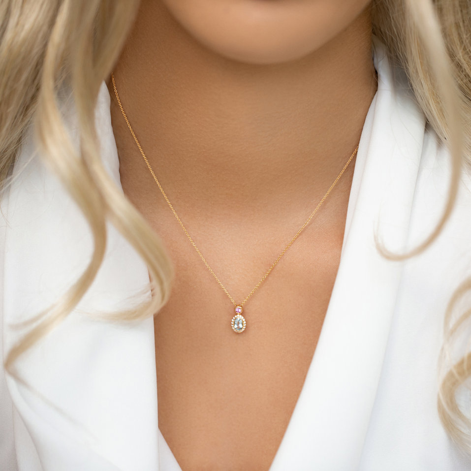 Náhrdelník s diamanty, akvamarínem a safírem Lèpre