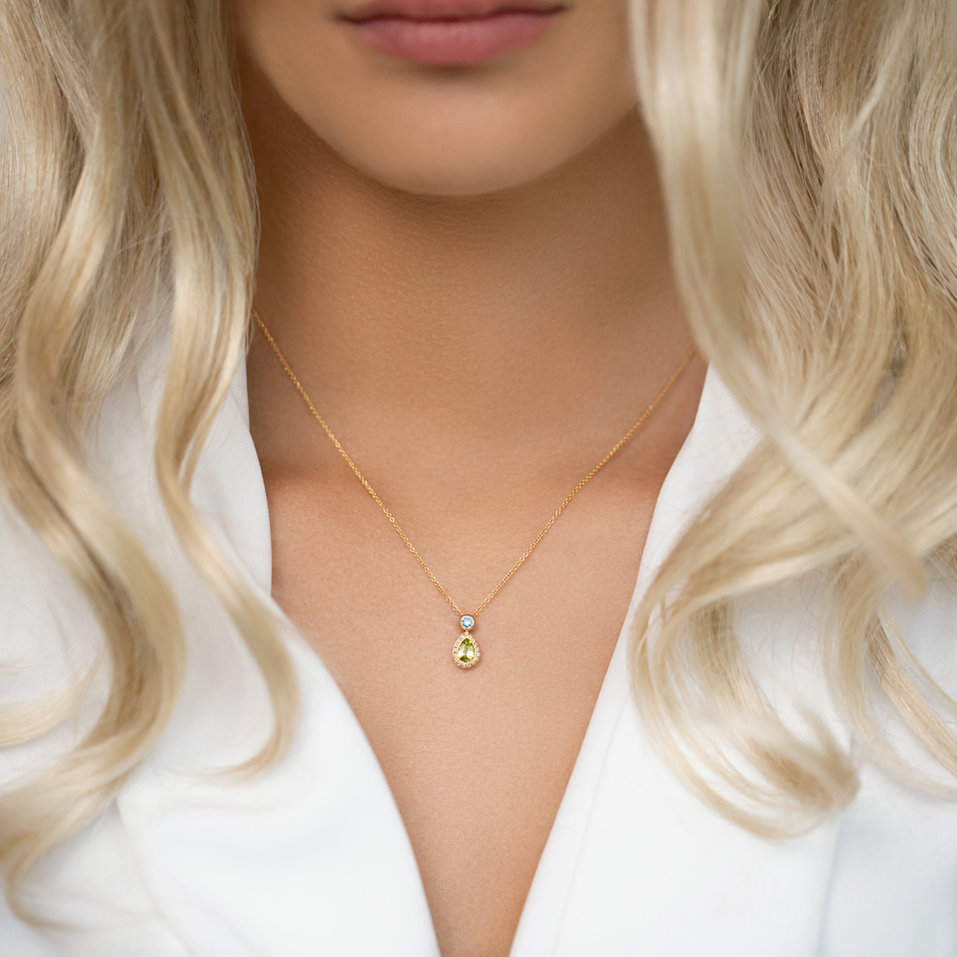 Náhrdelník s diamanty, peridotem a safírem Charme