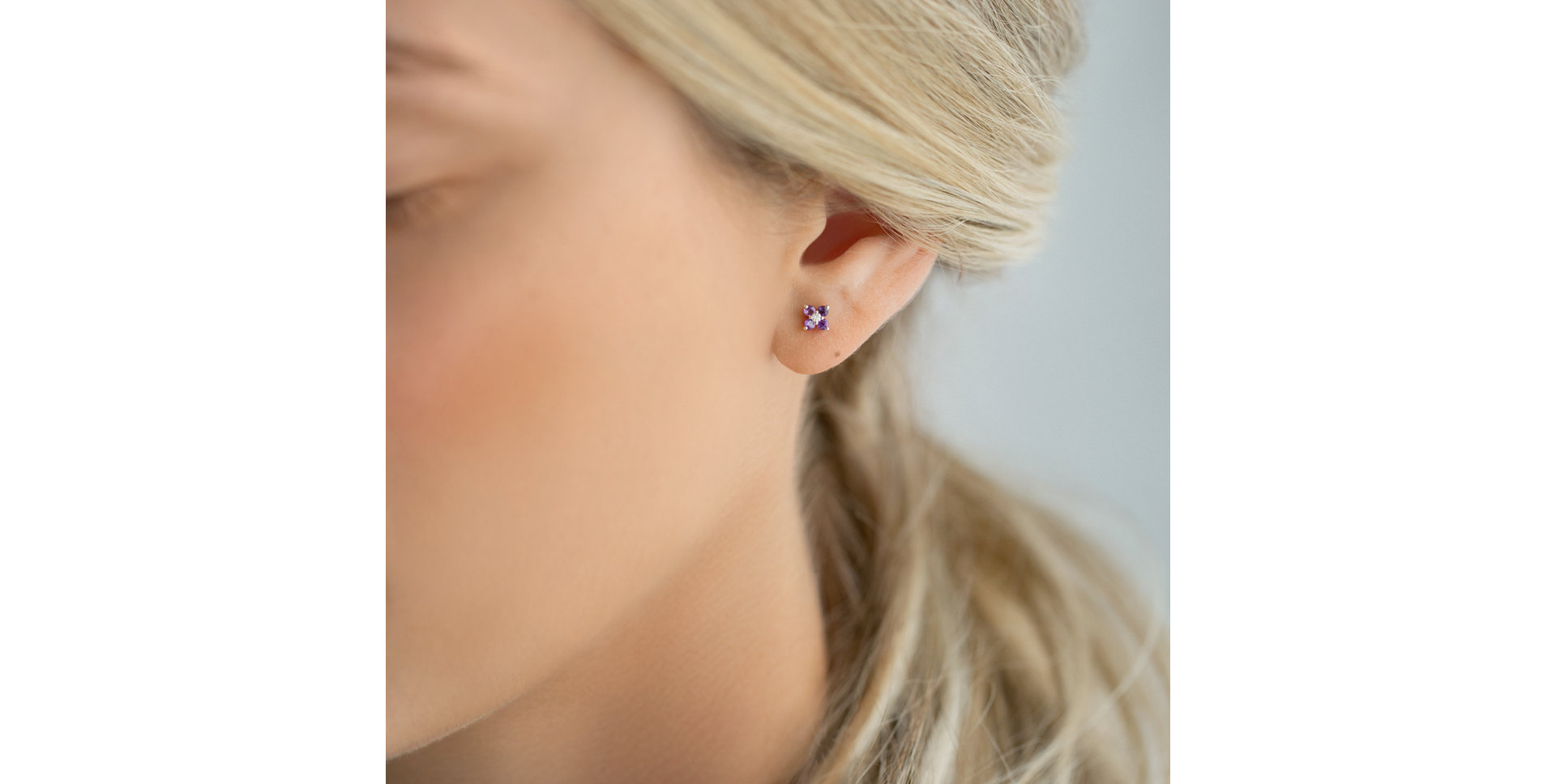 Náušnice s diamantem a ametysty Divine Bloom