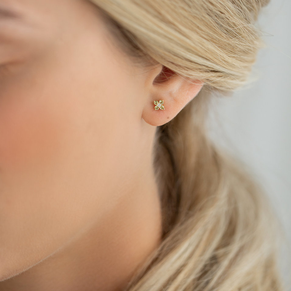 Náušnice s diamantem a smaragdy Divine Bloom