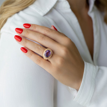 Prsten s ametystem, diamanty a rubíny Agate