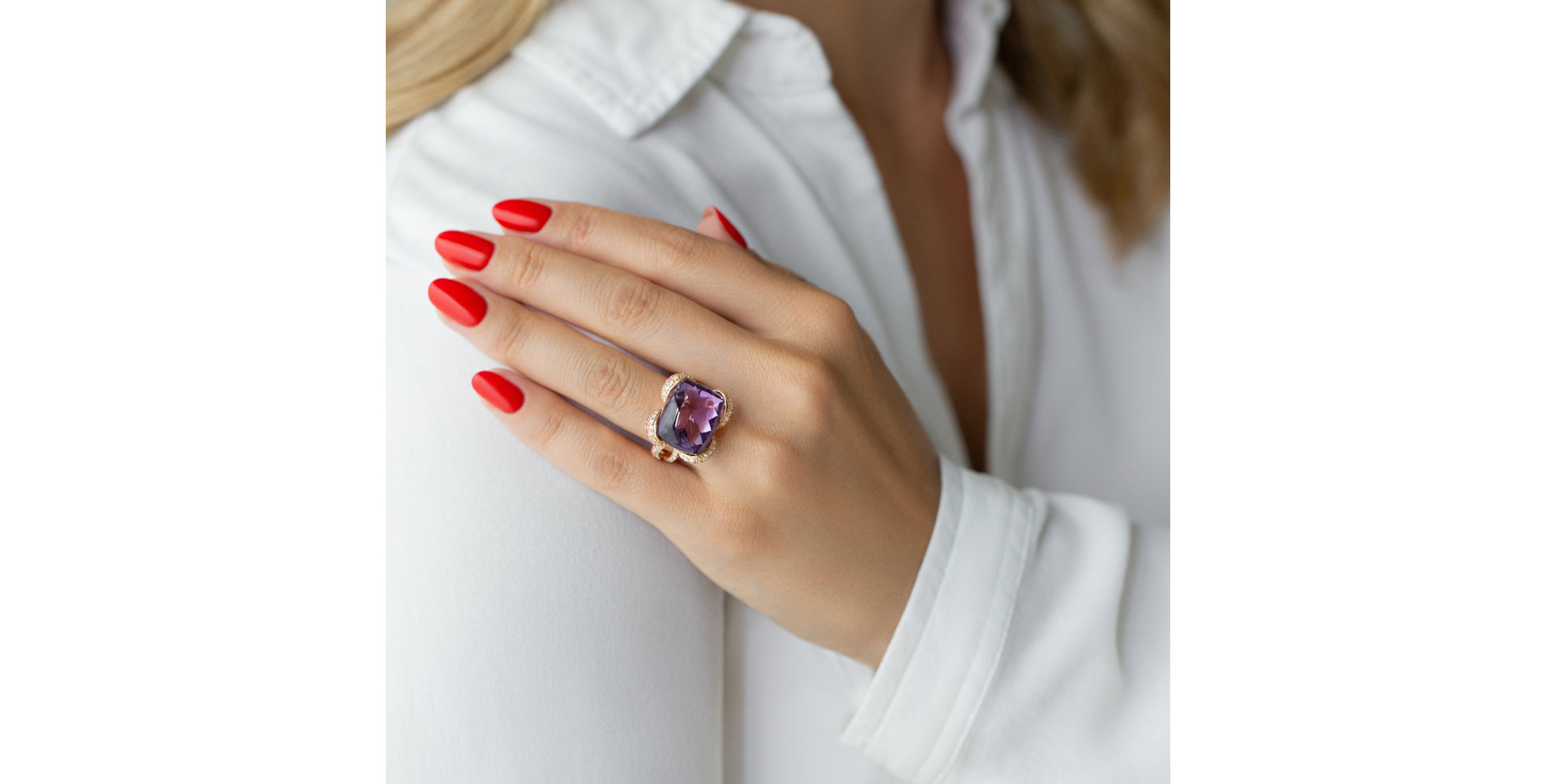 Prsten s diamanty, ametystem a safíry Special Amethyst