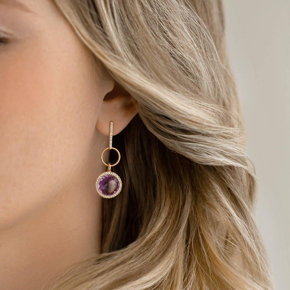 Náušnice s ametystem diamanty Precious Light