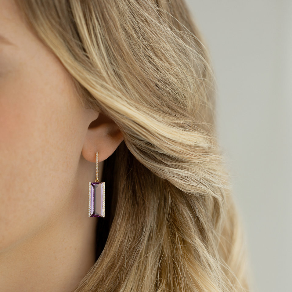 Náušnice s ametystem diamanty Theophany