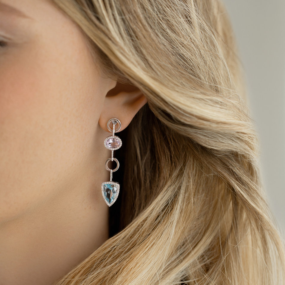 Náušnice s diamanty, ametystem a topazem Folk Hero