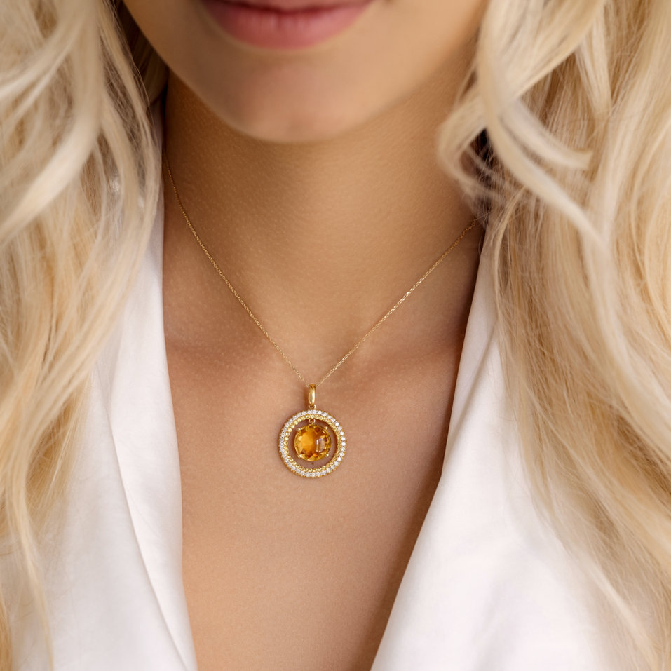 Přívěs s citrínem, diamanty a safíry Sun Rays
