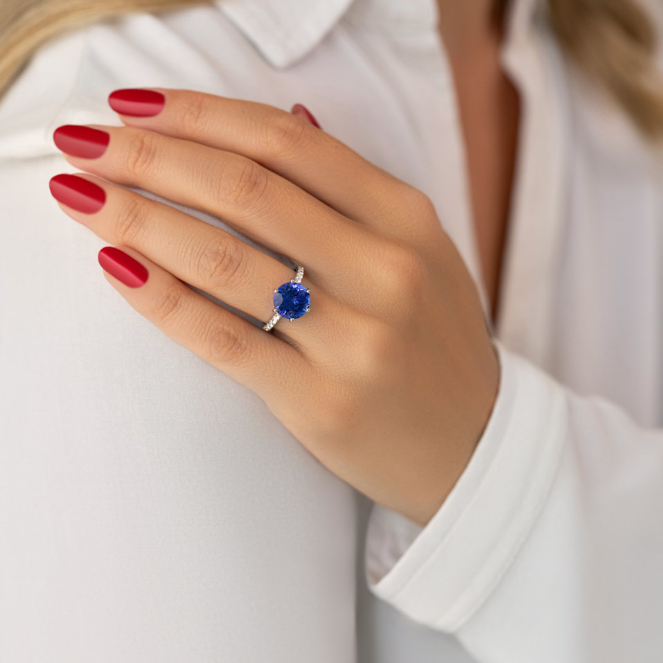 Prsten 14kt bílé zlato s diamantem a tanzanitem Eternal Love