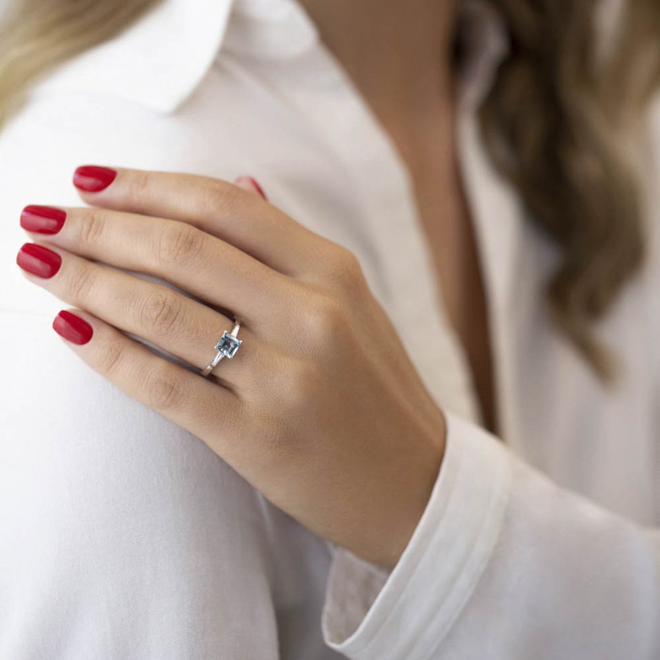 Prsten s akvamarínem a diamanty Classic Aqua